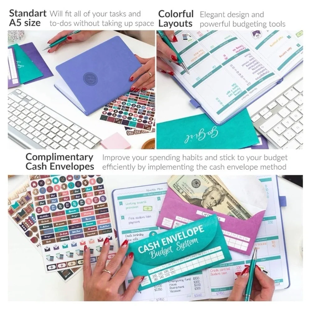 Lavender GoGirl Budget Book. Size A5. Expense Tracker, Envelopes, Stickers. New.